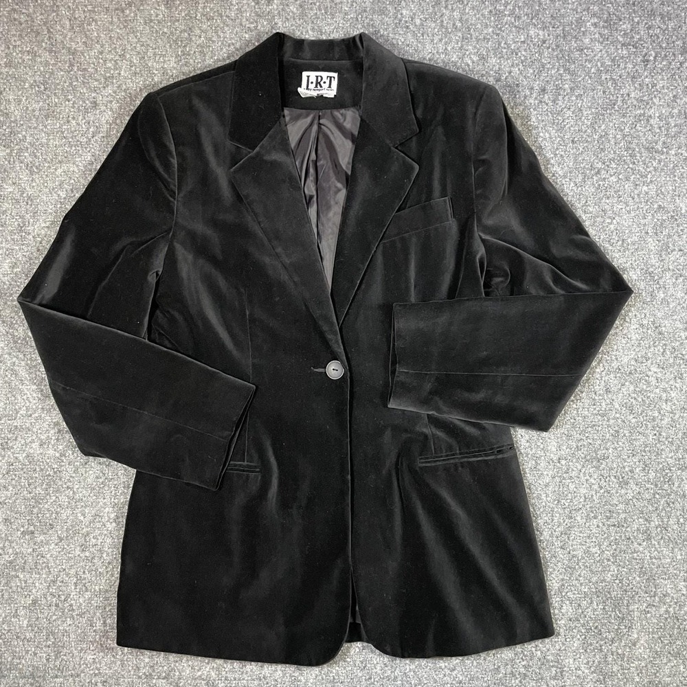 JRT Newport News Blazer Women 4 Black Cotton Velvet Single Button Tailored 71610